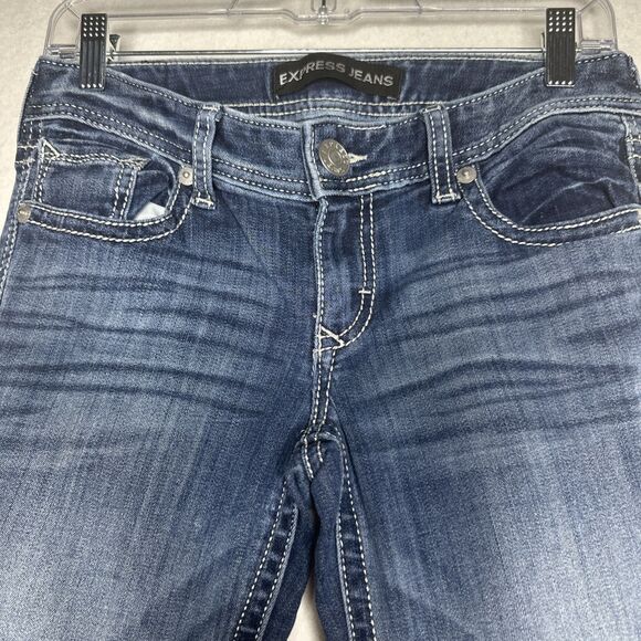 Express Jeans Women's 2 Stella Skinny Regular Fit Low Rise Dark Wash Stretch EUC - Picture 4 of 9